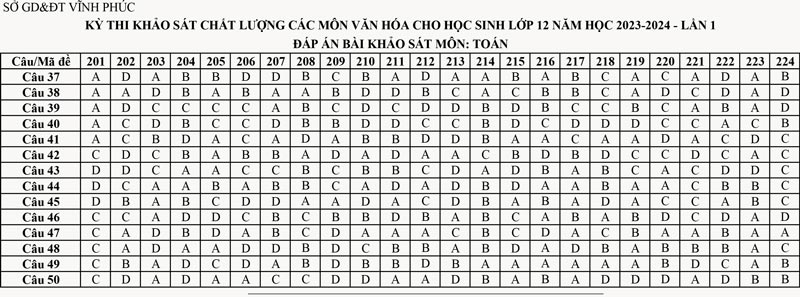 Đáp án đề thi thử toán 2024 lần 1 Vĩnh Phúc trang 2