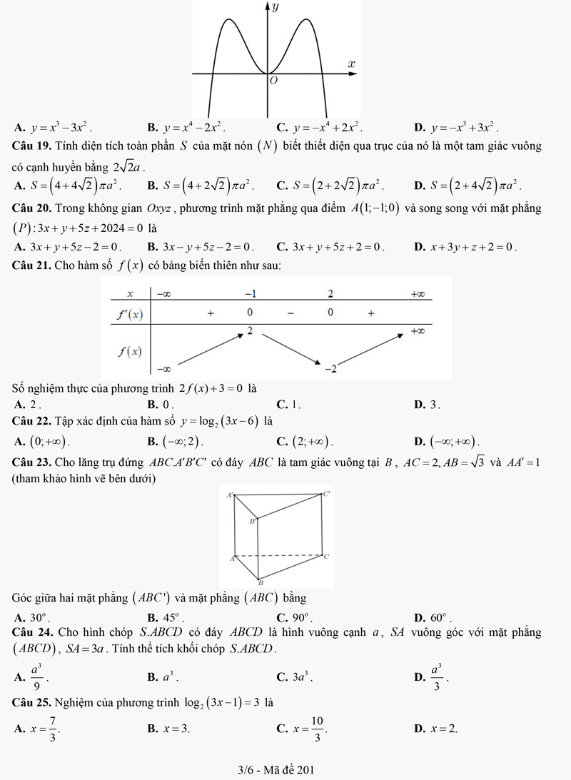 Đề rèn luyện kĩ năng làm bài môn toán 12 Tân Yên 1 lần 2 trang 3