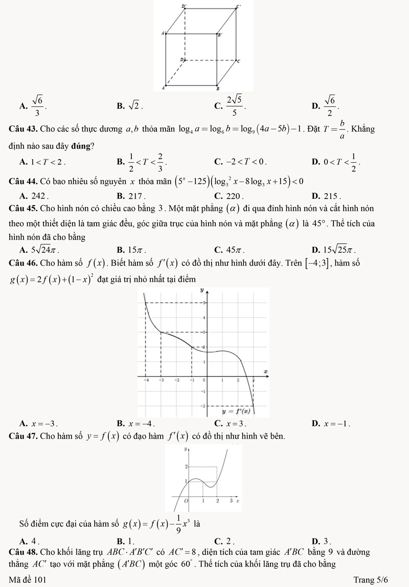 Đề thi thử môn toán 2024 lần 1 Yên Châu (Sơn La) trang 5