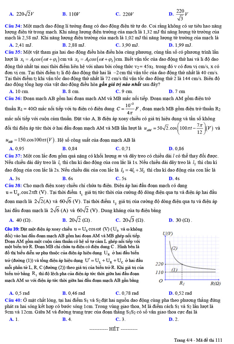 Đề thi thử tốt nghiệp môn Lý 2024 trường Đội Cấn lần 3 trang 4