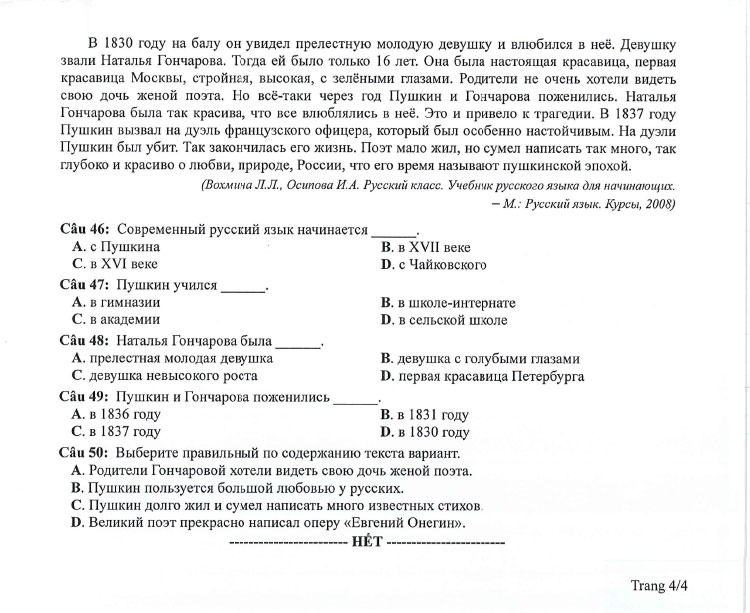 Đề thi tham khảo tốt nghiệp THPT 2024 môn Tiếng Nga trang 4