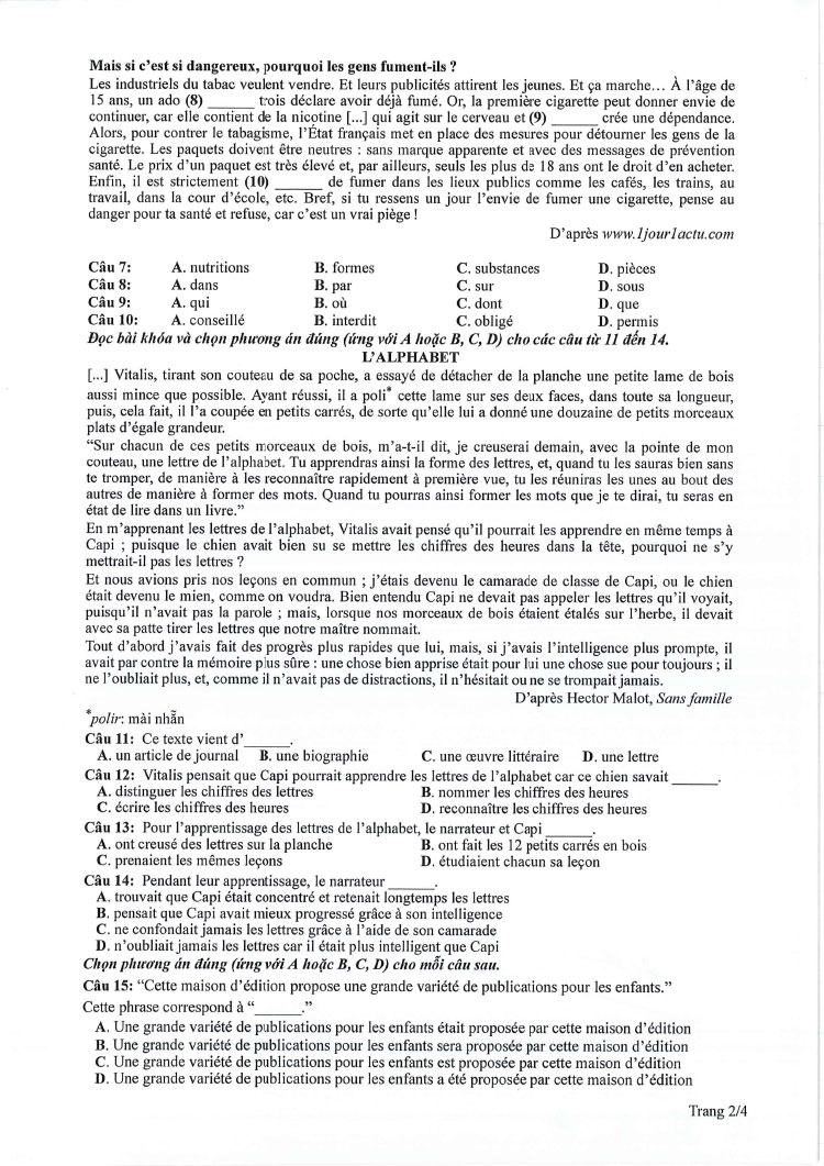 Đề thi tham khảo tốt nghiệp THPT 2024 môn Tiếng Pháp trang 2