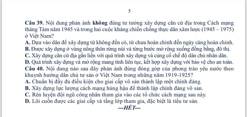 Đề thi thử môn sử kì thi tốt nghiệp 2024 mẫu 1 trang 5