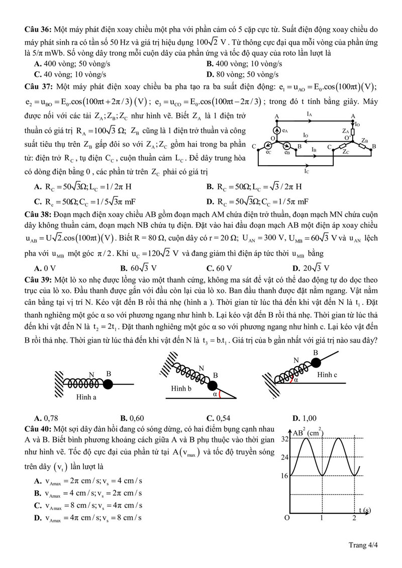 Đề thi thử tốt nghiệp môn lý 2024 lần 1 chuyên ĐH Vinh trang 4