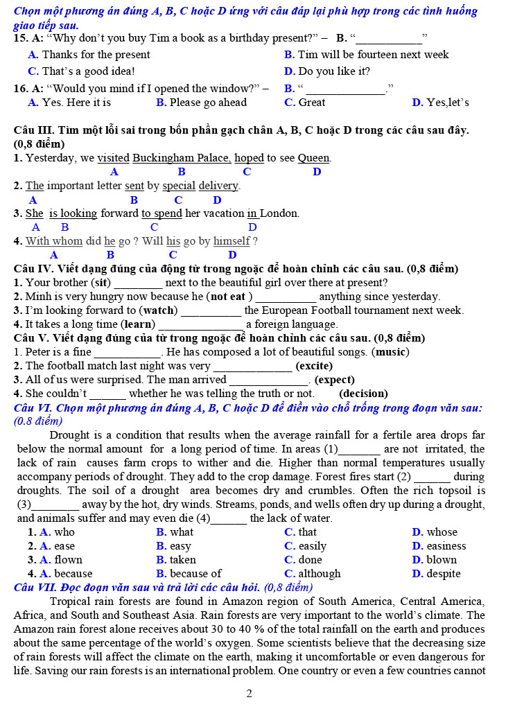 Đề thi thử vào 10 môn Anh 2024 THCS Sông Lô ảnh 2