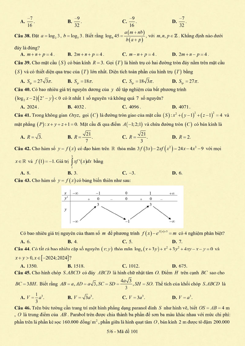 Đề thi thử tốt nghiệp môn Toán 2024 Bà Rịa Vũng Tàu trang 5