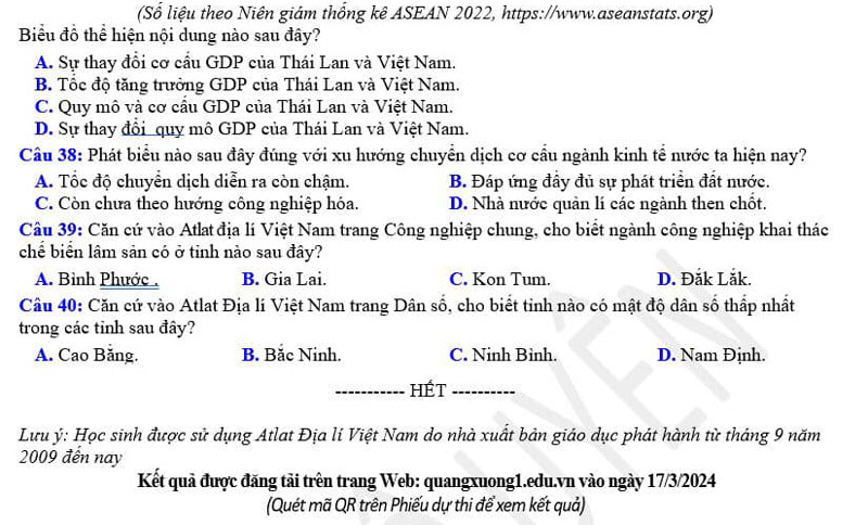Đề thi thử tốt nghiệp môn Địa 2024 Quảng Xương lần 1 trang 5