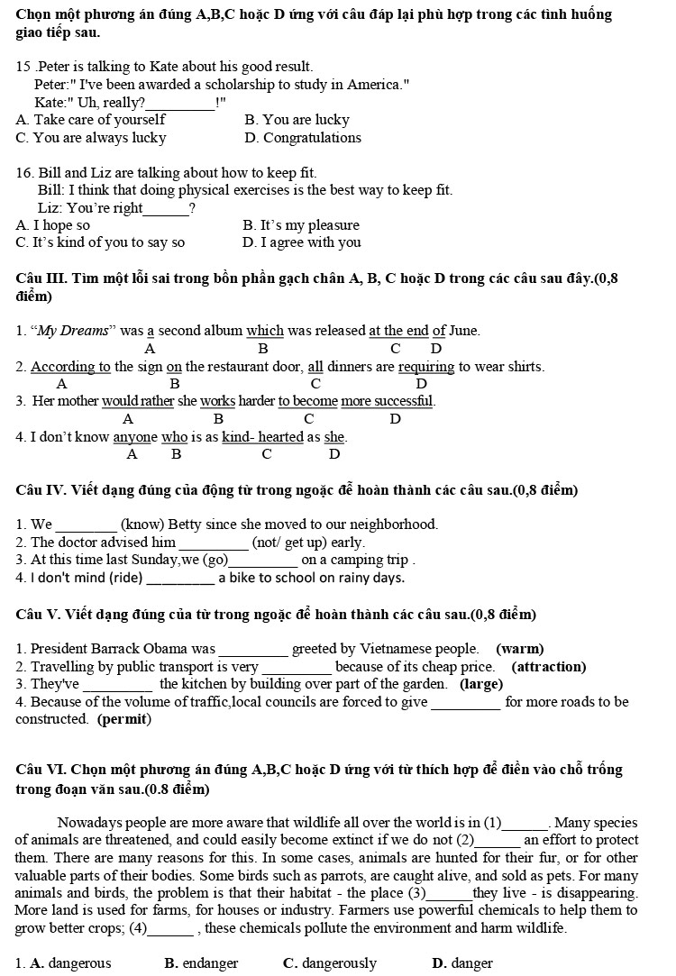 Đề thi thử vào 10 môn Anh 2024 THCS Thọ Sơn ảnh 2