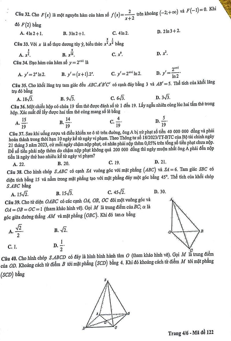 Đề thi thử tốt nghiệp môn Toán 2024 Hà Nội trang 4