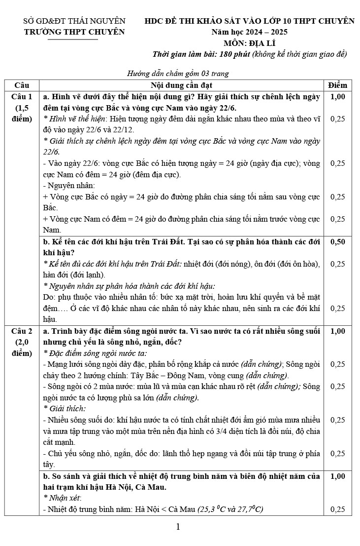 Đề thi thử vào lớp 10 chuyên Địa 2024 Chuyên Thái Nguyên ảnh 3