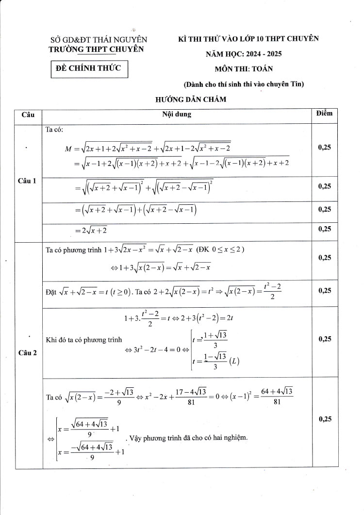 Đề thi thử vào lớp 10 chuyên Toán Tin 2024 Chuyên Thái Nguyên ảnh 2