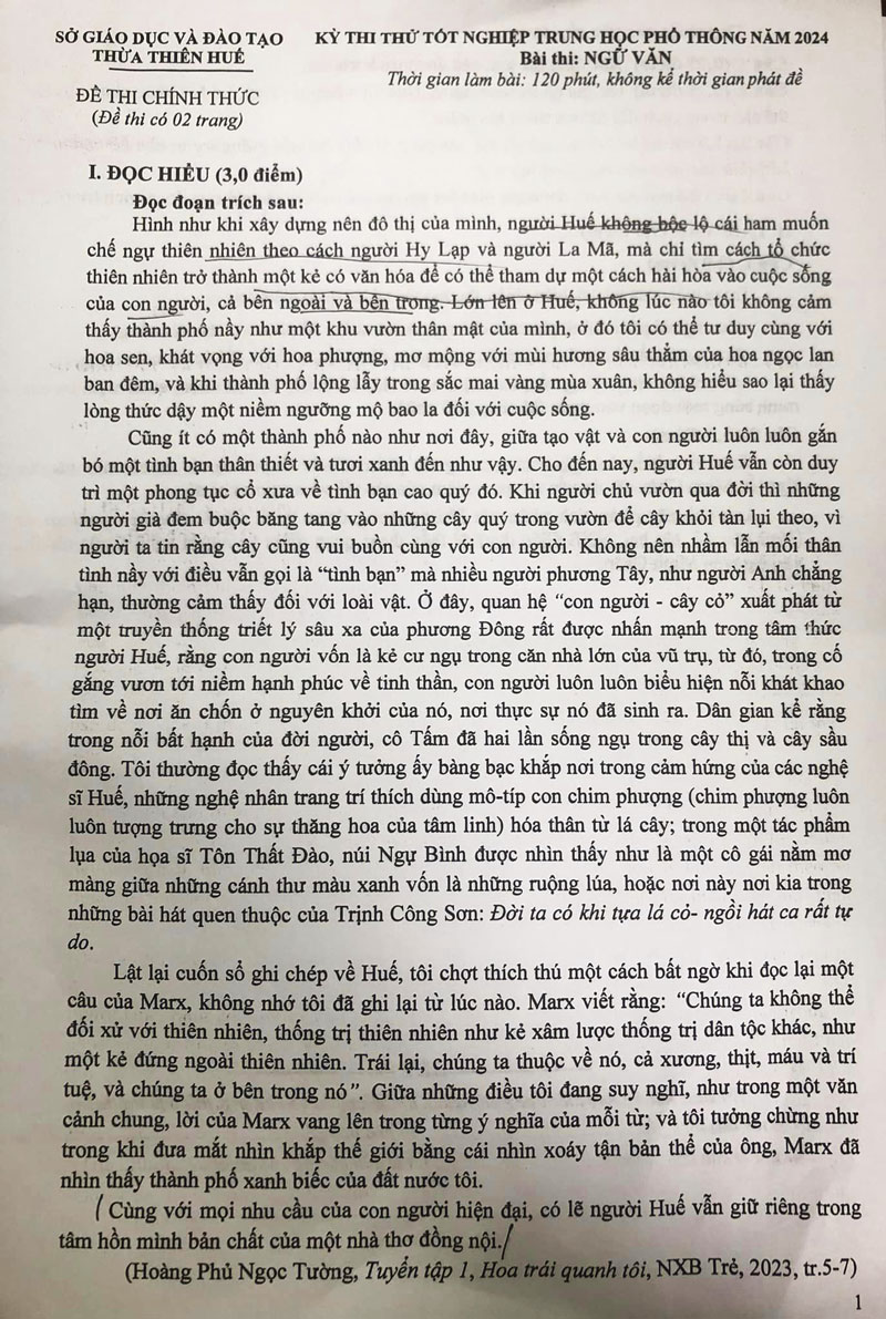 Đề thi thử tốt nghiệp THPT 2024 môn văn Thừa Thiên Huế trang 1