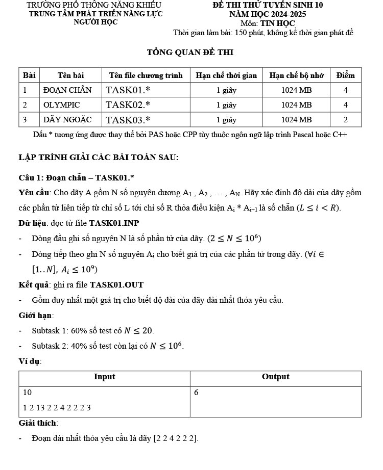 Đề thi thử tuyển sinh lớp 10 chuyên Tin Phổ thông năng khiếu 2024 ảnh 1