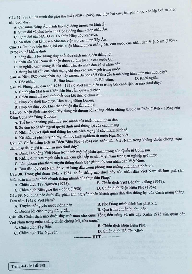 Đề thi thử môn sử tốt nghiệp THPT 2024 Lạng Sơn lần 2 trang 4