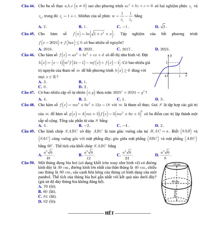 Đề thi thử tốt nghiệp THPT 2024 môn toán Sở Bắc Ninh ảnh 5