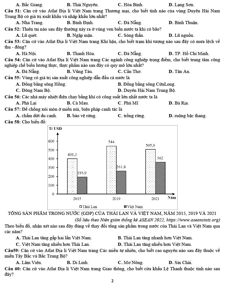 đề thi thử tốt nghiệp môn Địa của trường THPT Đông Sơn 2 ảnh 2