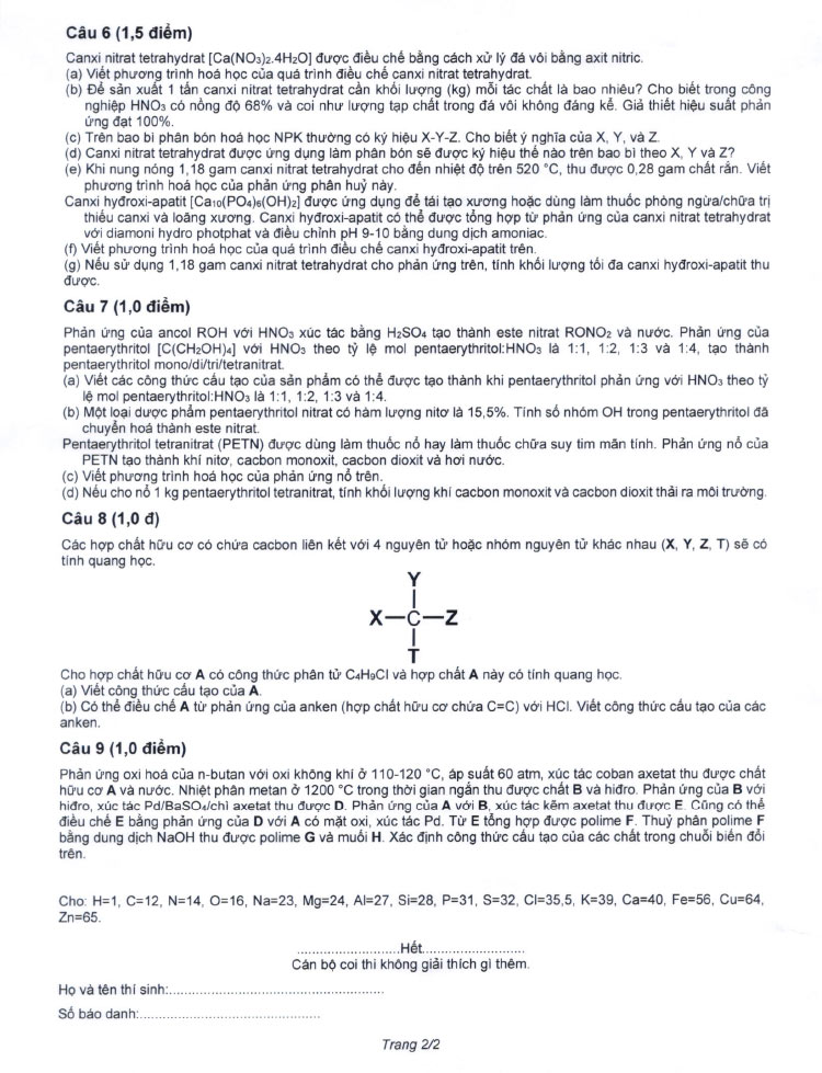 Đề thi chuyên hóa lớp 10 PTNK năm học 2024 ảnh 2