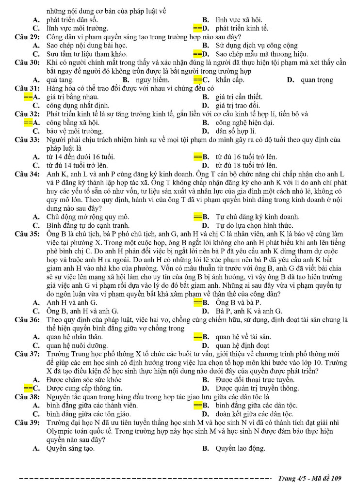 Đề thi thử tốt nghiệp môn GDCD 2024 THPT Triệu Sơn 2 ảnh 4