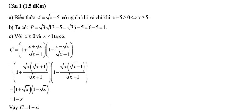 Đáp án đề thi vào lớp 10 môn Toán Huế 2024 câu 1