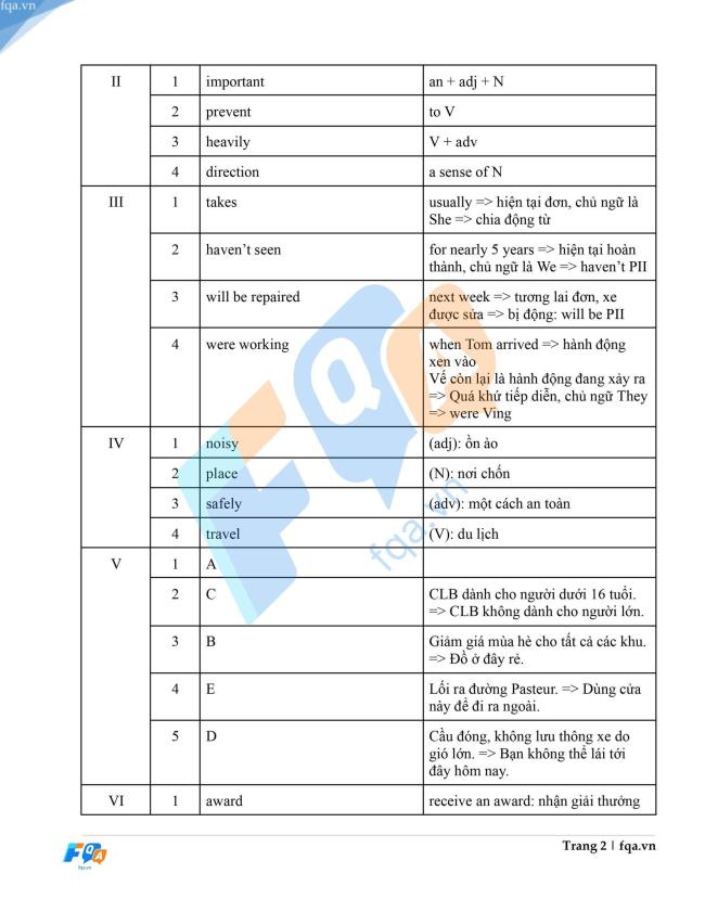 Đáp án đề thi tuyển sinh lớp 10 môn Tiếng Anh Đà Nẵng 2024 trang 2