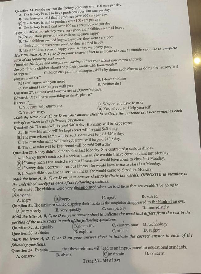 Đề thi tuyển sinh lớp 10 môn Anh Bắc Ninh 2024 mã 357 trang 3