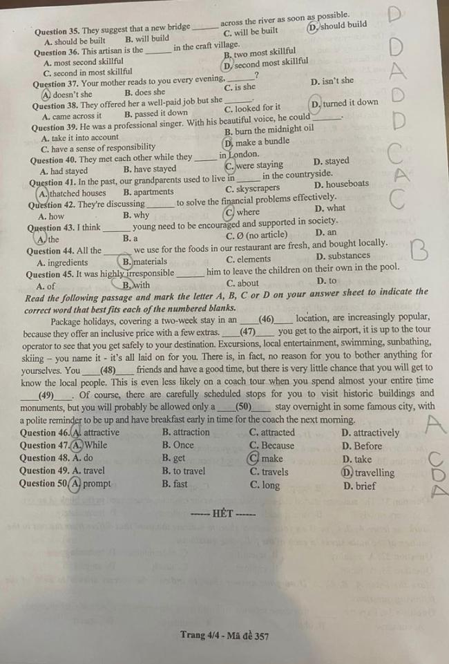 Đề thi tuyển sinh lớp 10 môn Anh Bắc Ninh 2024 mã 357 trang 4