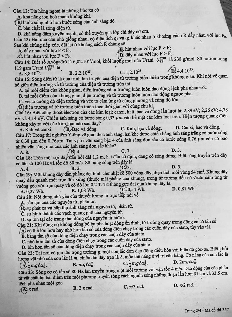 Đề thi thử tốt nghiệp môn Lý 2024 chuyên ĐH Vinh lần 2 trang 2