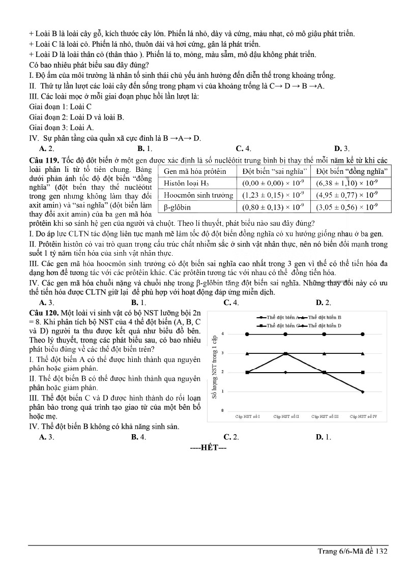 Đề thi thử tốt nghiệp THPT môn sinh chuyên ĐH Vinh lần 2 trang 6