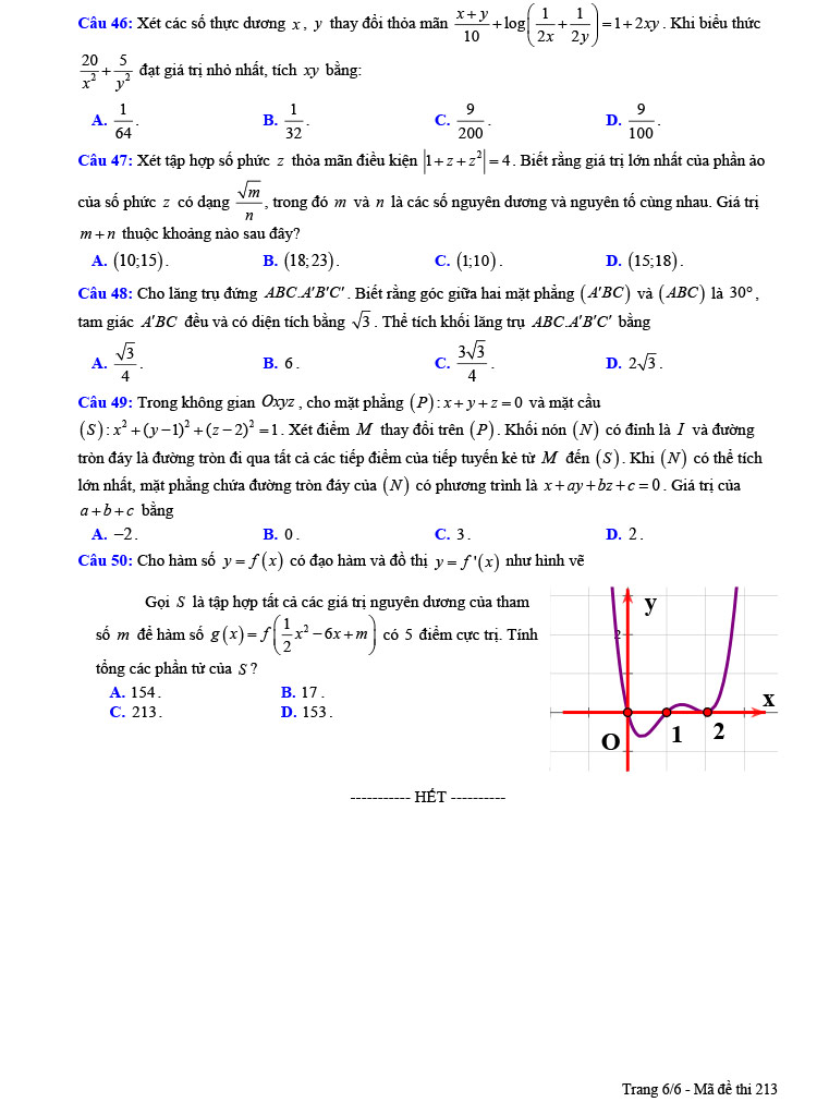 đề thi thử tốt nghiệp môn Toán 2024 THPT Tháp Mười ảnh 6