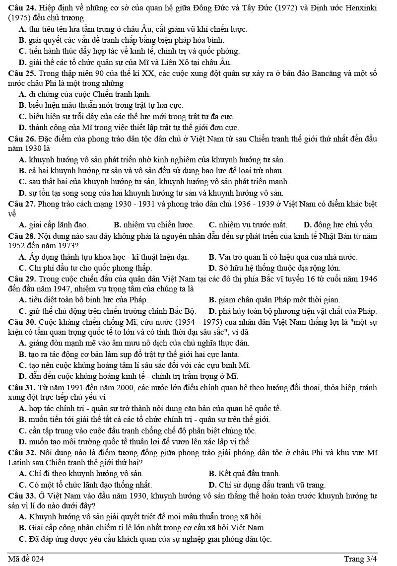 Đề thi thử tốt nghiệp THPT môn Sử 2024 mẫu số 24 trang 3