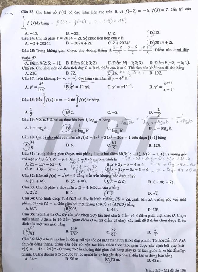 mã đề 106 Toán 2024 trang 3
