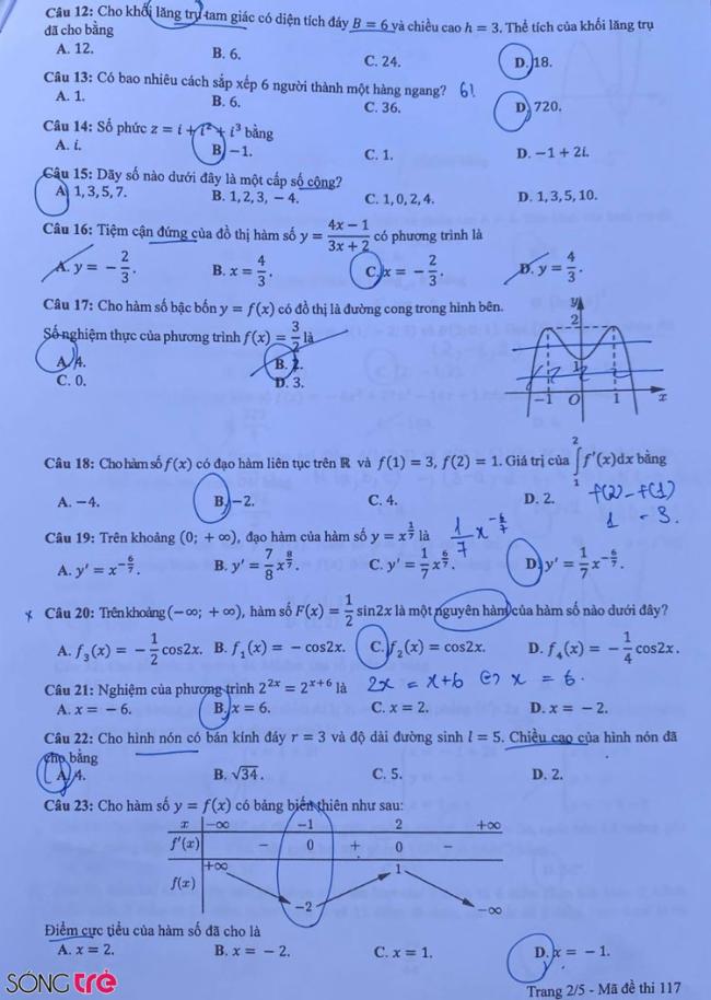 mã đề 117 Toán 2024 trang 2