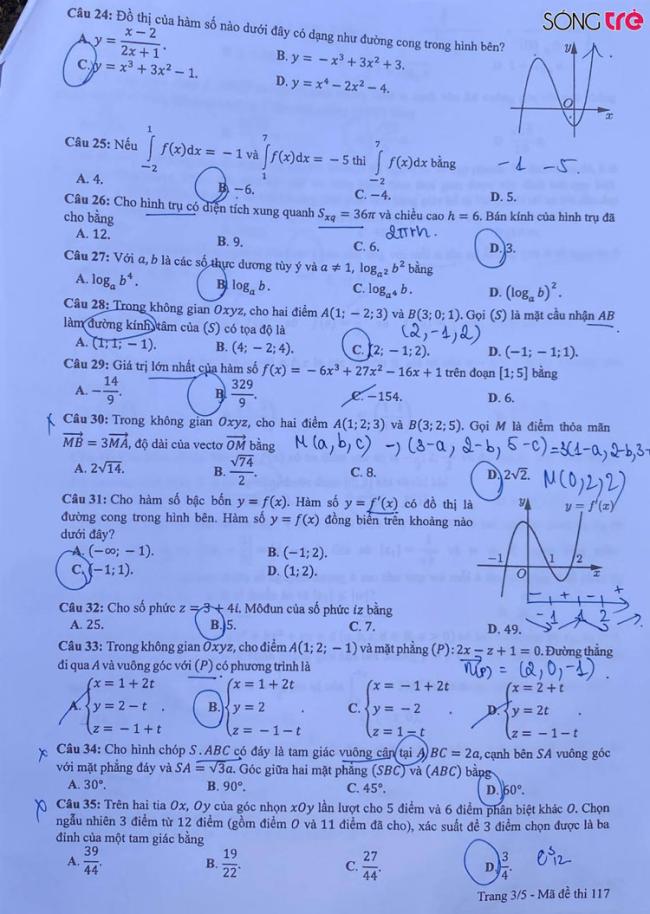 mã đề 117 Toán 2024 trang 3