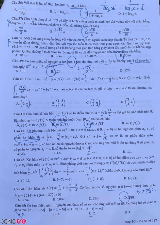 mã đề 117 Toán 2024 trang 4