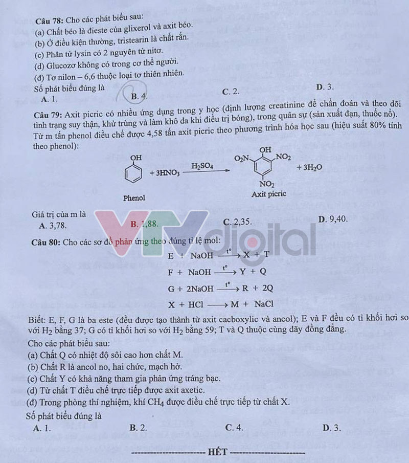 Đề thi tốt nghiệp THPT môn Hóa mã 212 trang 4