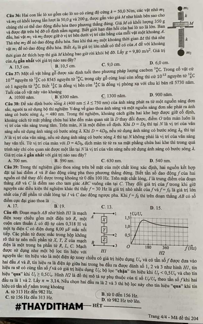 Trang 4 Đề Lý 2024 mã 204