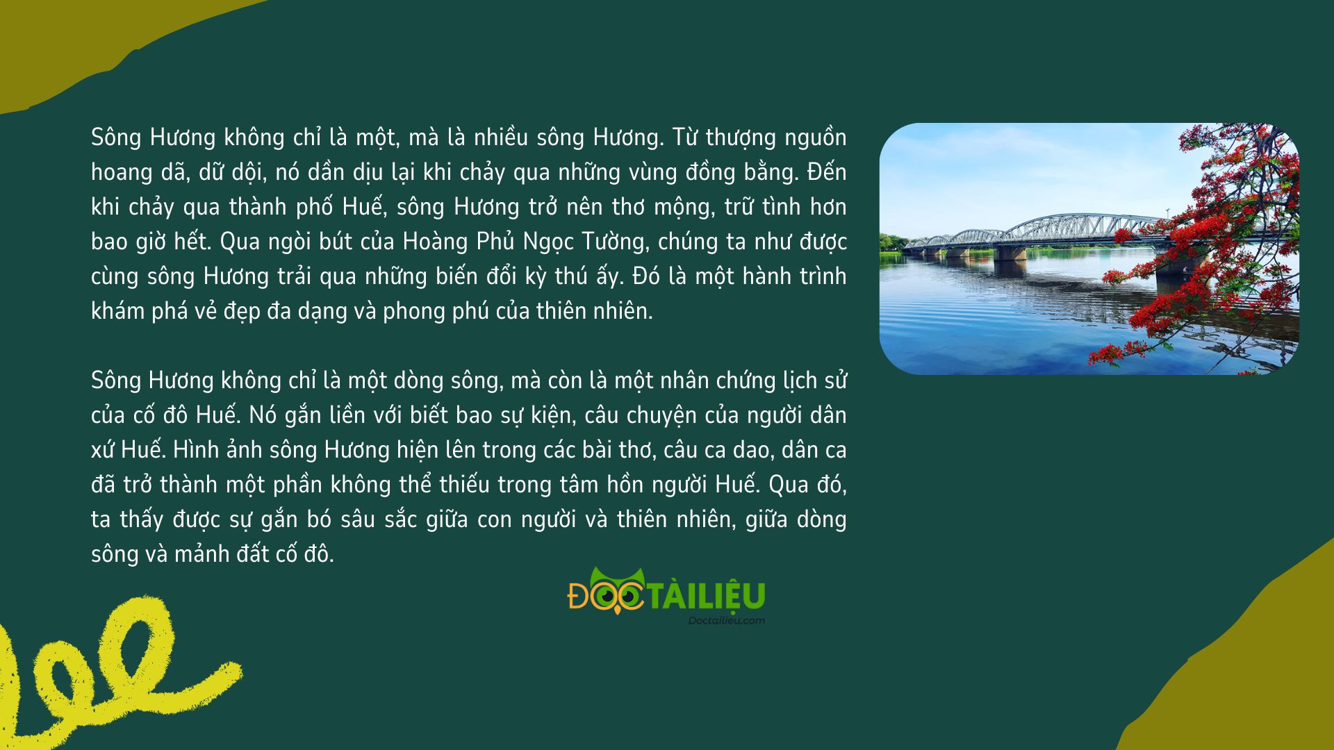 Đoạn văn phân tích vẻ đẹp của sông Hương được miêu tả của một đoạn văn