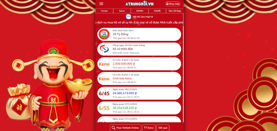 Tra cứu kết quả ngày trên web atrungroi.vn 