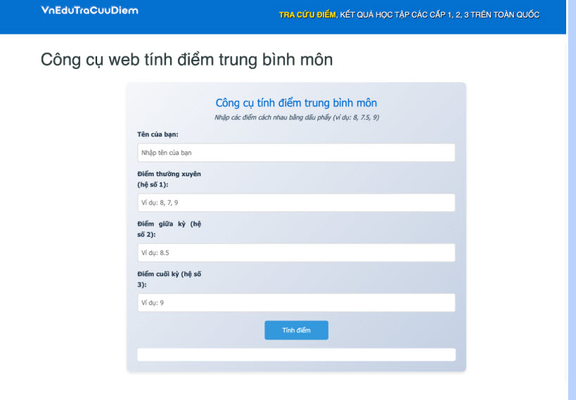 tra cứu điểm vnEdu