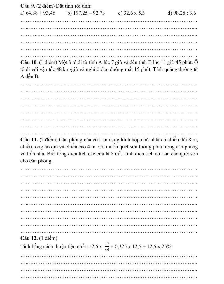 Đề thi cuối kỳ 2 môn Toán lớp 5 mẫu số 2