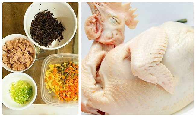 Những nguyên liệu để làm món gà nhồi ngũ sắc